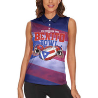 Benito Bowl Fan Gear Women Sleeveless Polo Shirt with Puerto Rican Flag Football Graphic