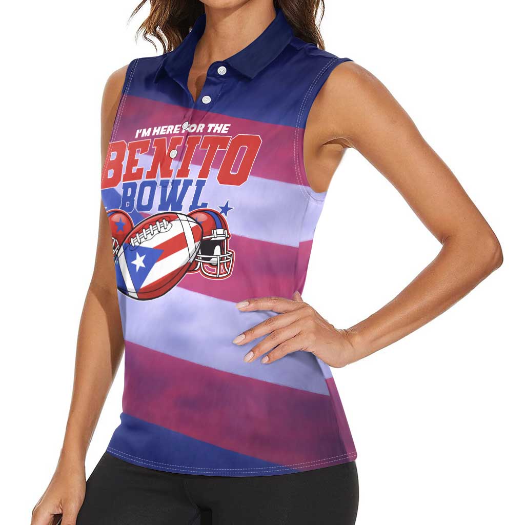 Benito Bowl Fan Gear Women Sleeveless Polo Shirt with Puerto Rican Flag Football Graphic