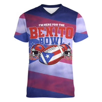 Benito Bowl Fan Gear Women V-Neck T-Shirt with Puerto Rican Flag Football Graphic