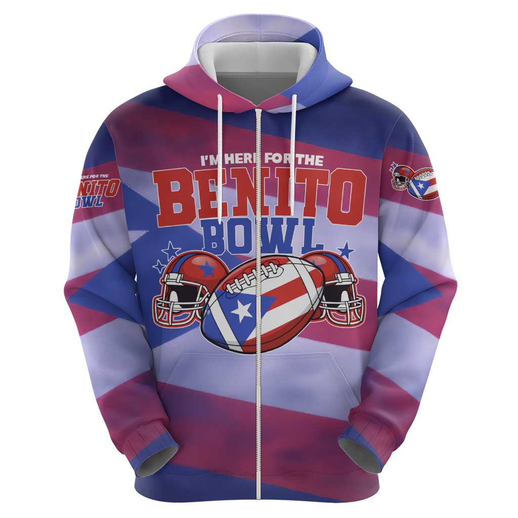 Benito Bowl Fan Gear Zip Hoodie with Puerto Rican Flag Football Graphic