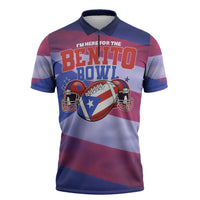 Benito Bowl Fan Gear Zipper Polo Shirt with Puerto Rican Flag Football Graphic