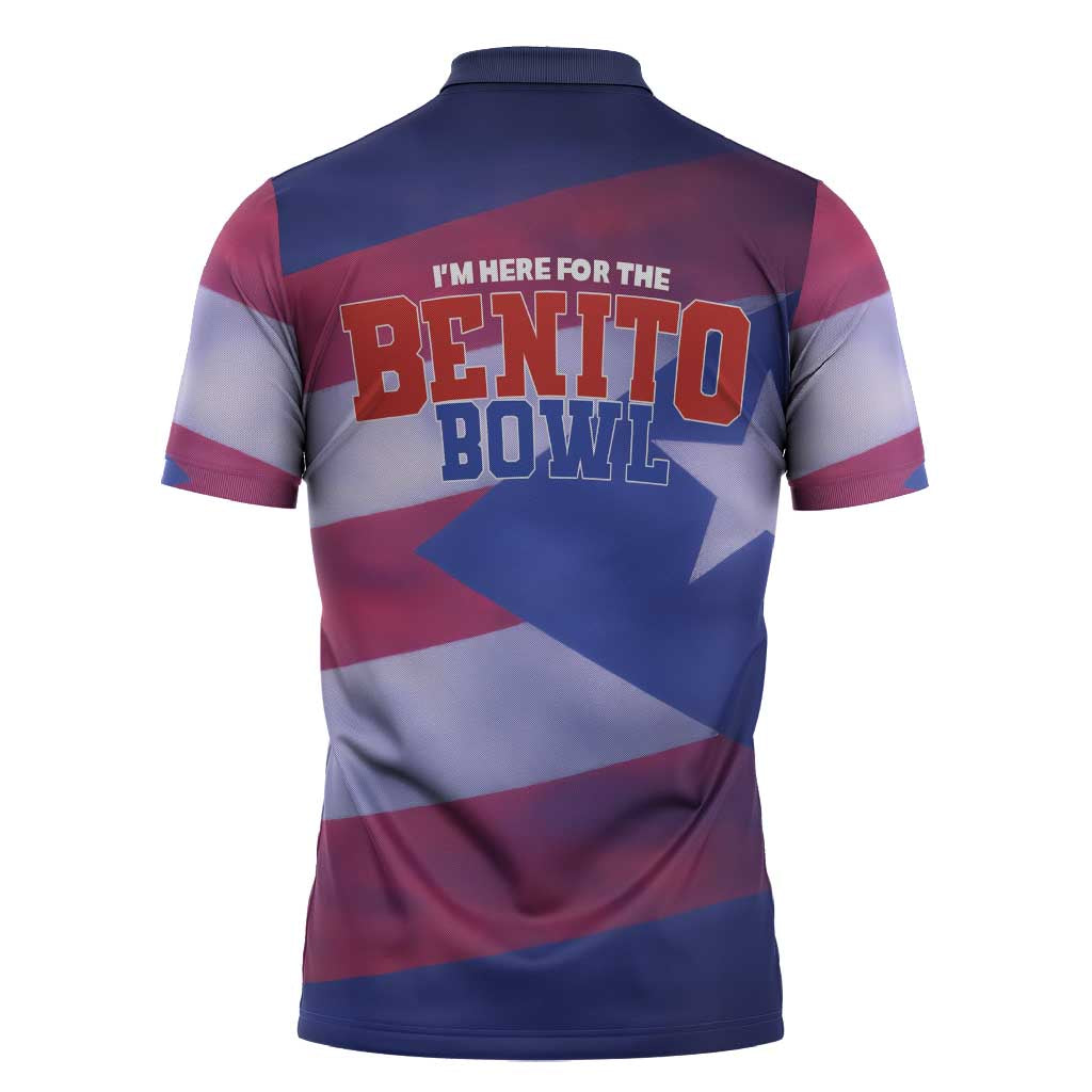 Benito Bowl Fan Gear Zipper Polo Shirt with Puerto Rican Flag Football Graphic