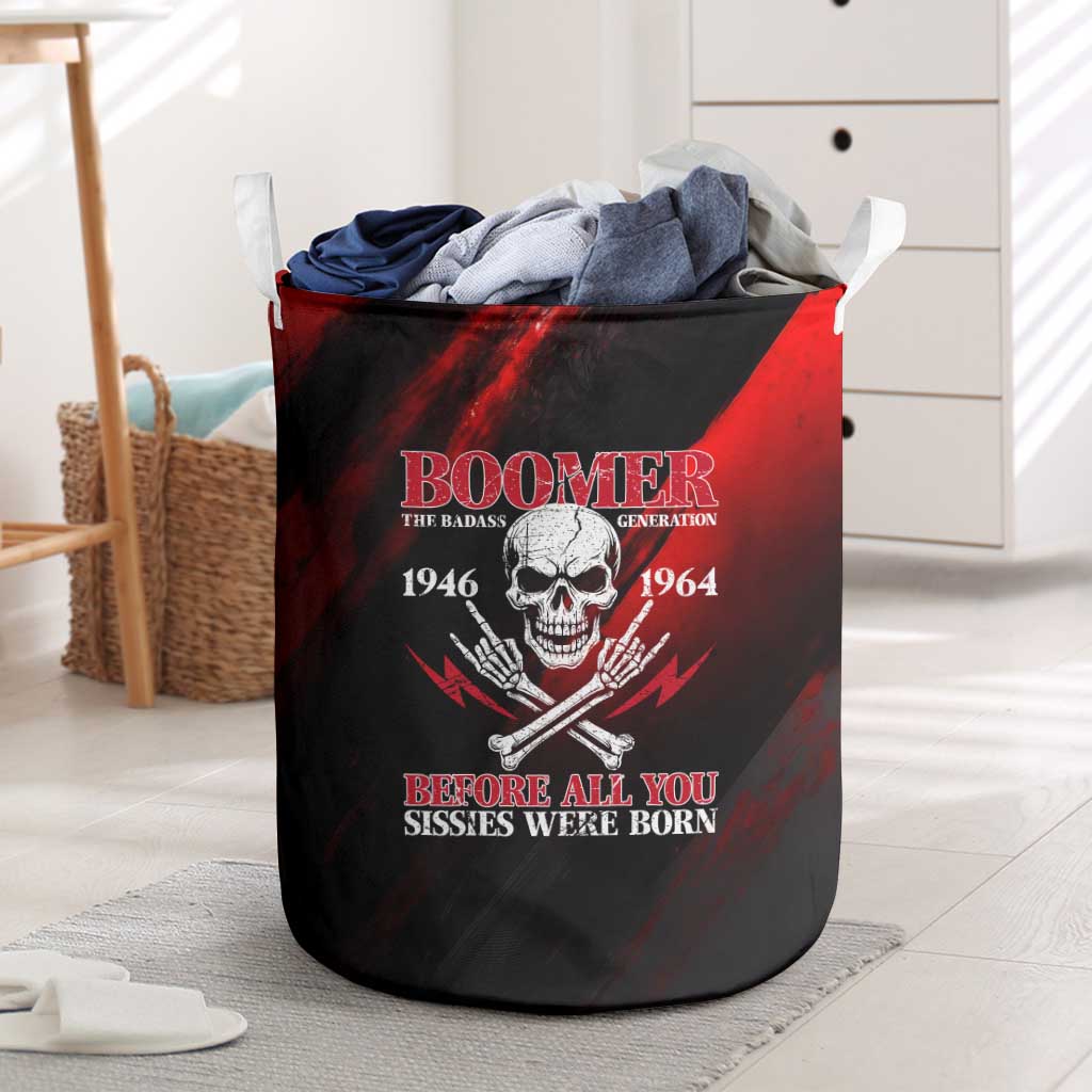 Boomer Generation Laundry Basket with Skull Crossbones and Grunge Streak Pattern