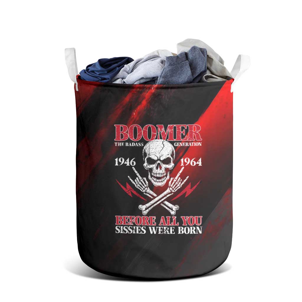 Boomer Generation Laundry Basket with Skull Crossbones and Grunge Streak Pattern