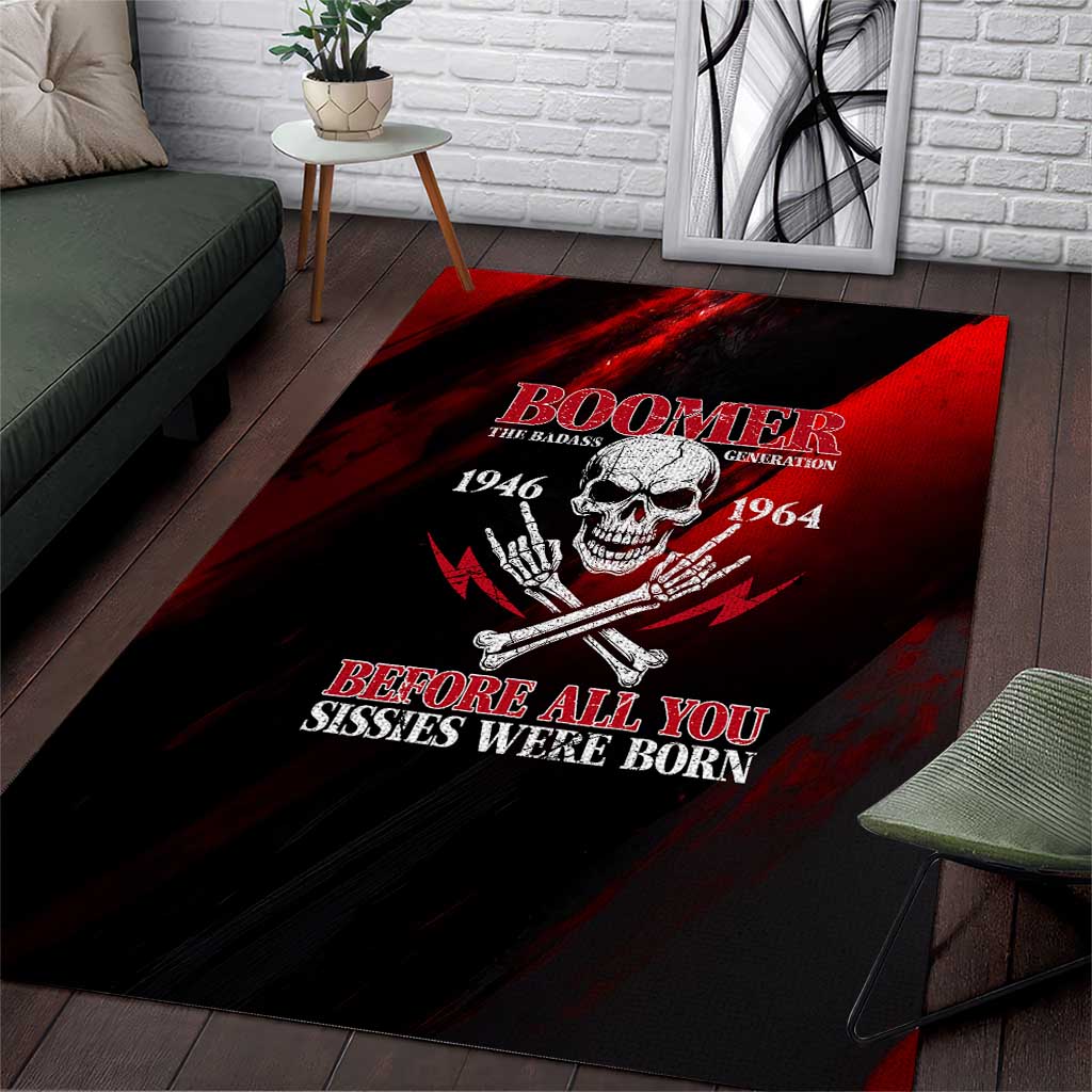 Boomer Generation Area Rug with Skull Crossbones and Grunge Streak Pattern