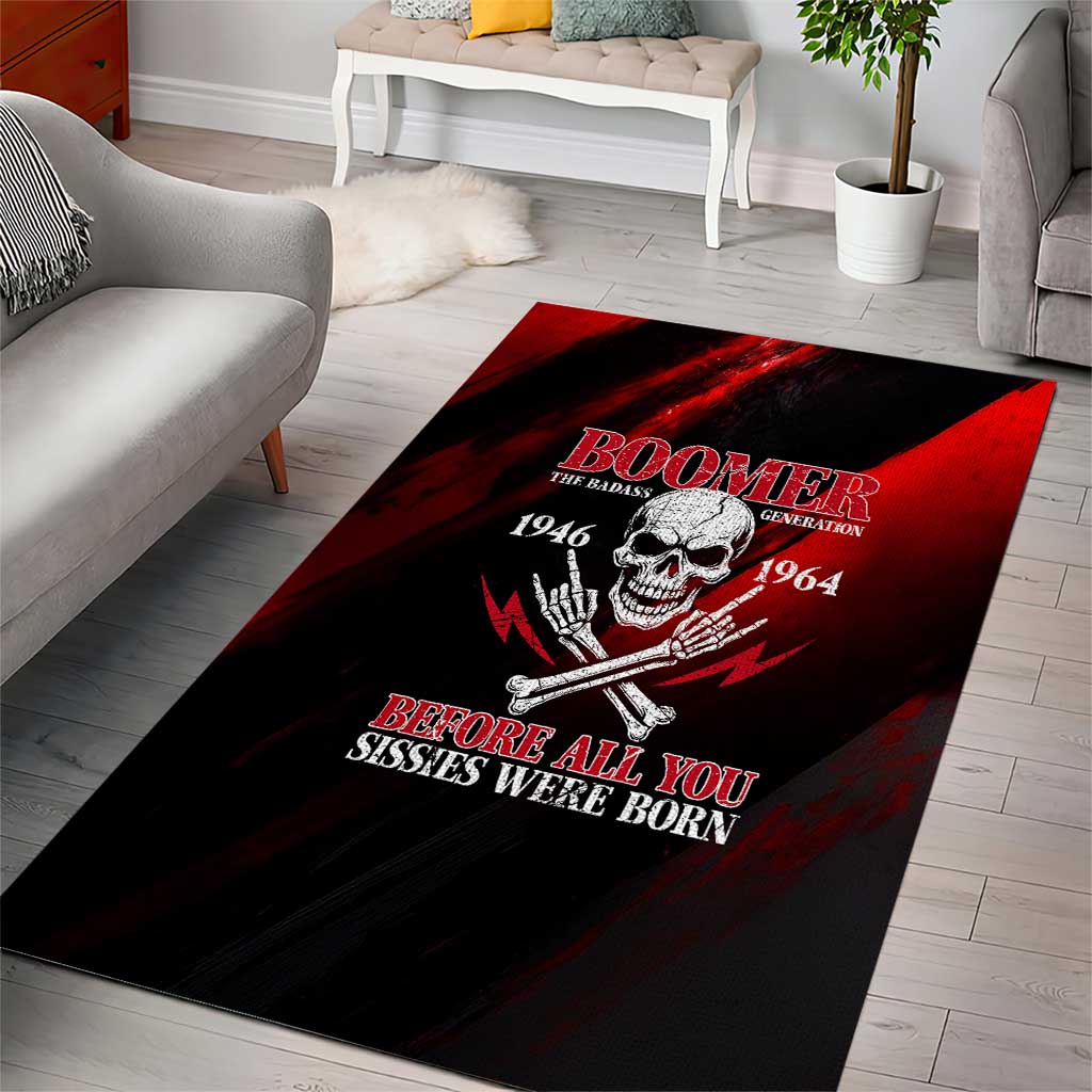 Boomer Generation Area Rug with Skull Crossbones and Grunge Streak Pattern