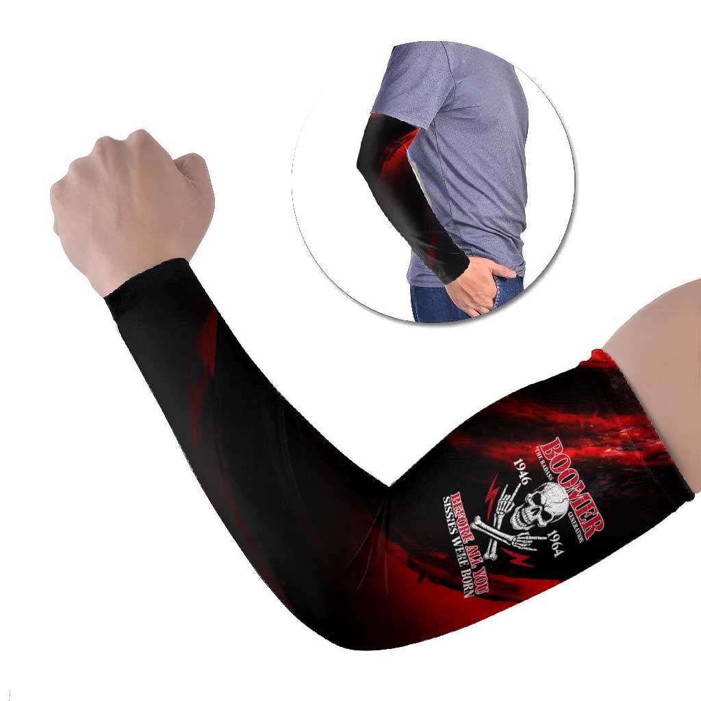 Boomer Generation Arm Sleeves with Skull Crossbones and Grunge Streak Pattern