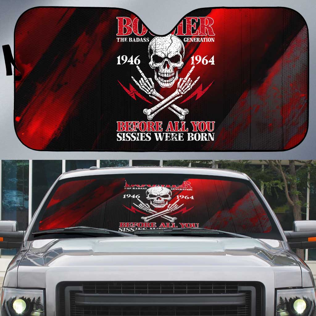 Boomer Generation Auto Sun Shade with Skull Crossbones and Grunge Streak Pattern