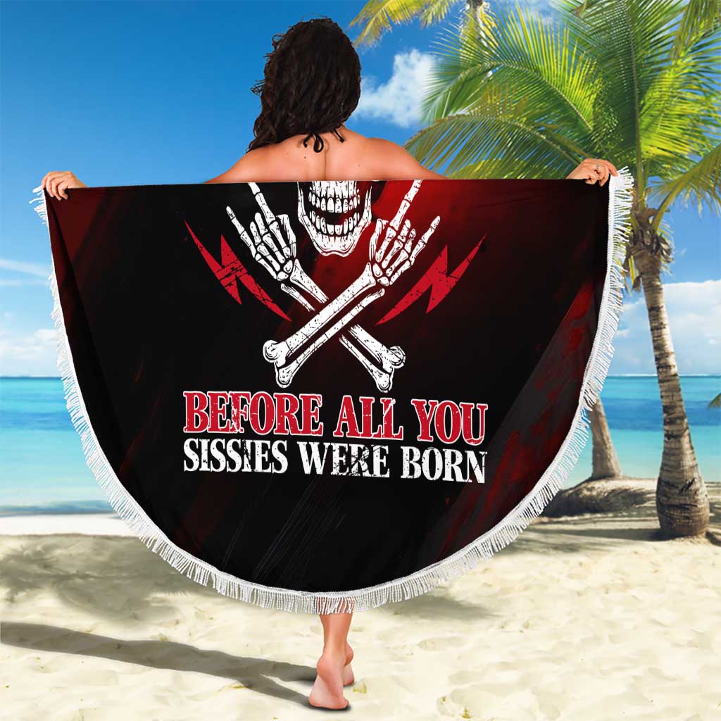 Boomer Generation Beach Blanket with Skull Crossbones and Grunge Streak Pattern