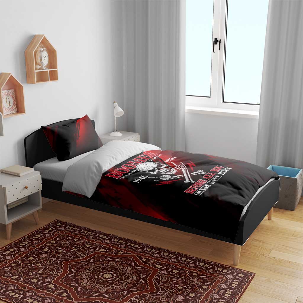 Boomer Generation Bedding Set with Skull Crossbones and Grunge Streak Pattern