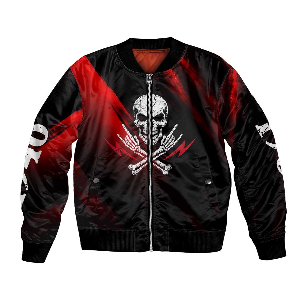 Boomer Generation Bomber Jacket with Skull Crossbones and Grunge Streak Pattern
