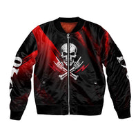 Boomer Generation Bomber Jacket with Skull Crossbones and Grunge Streak Pattern