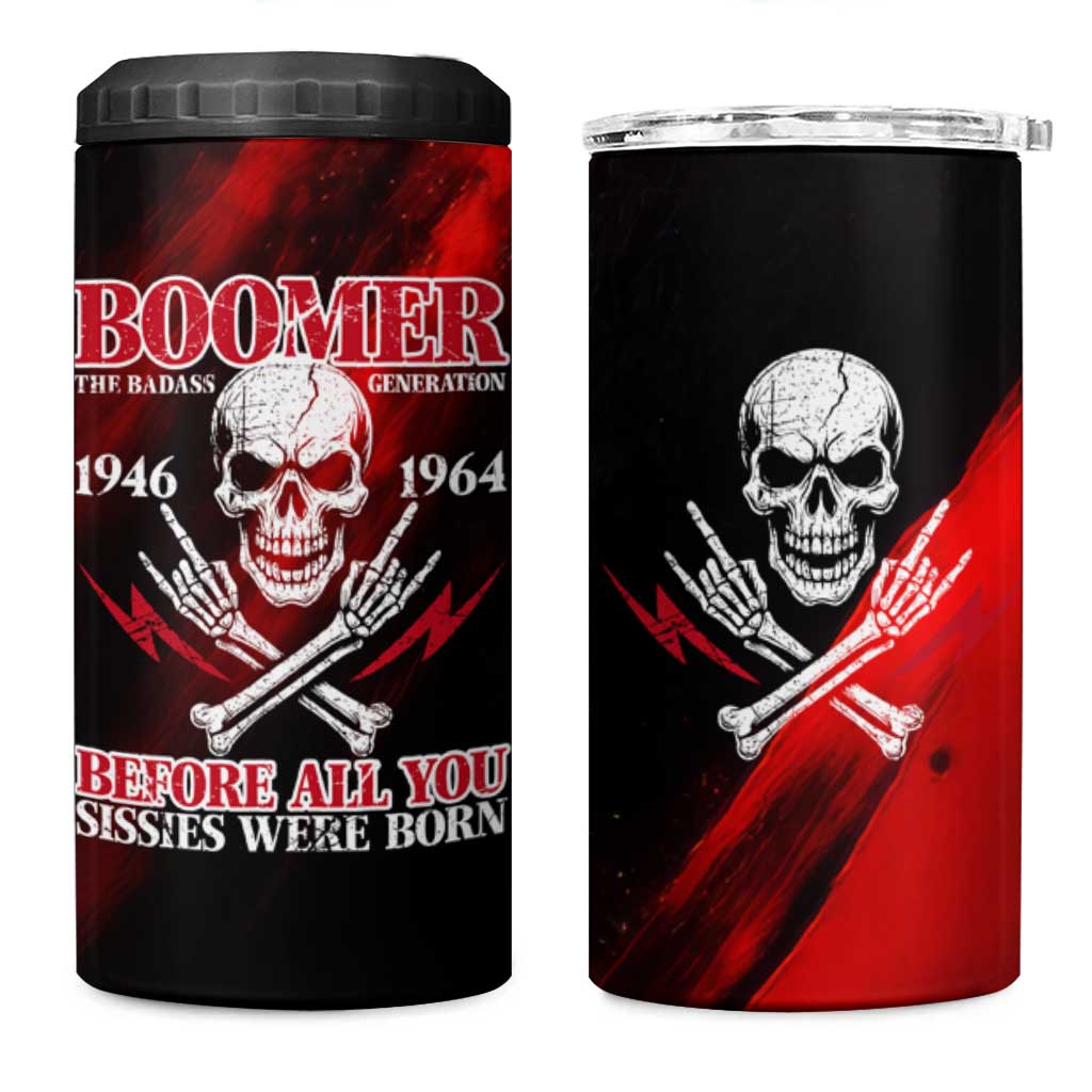 Boomer Generation 4 in 1 Can Cooler Tumbler with Skull Crossbones and Grunge Streak Pattern