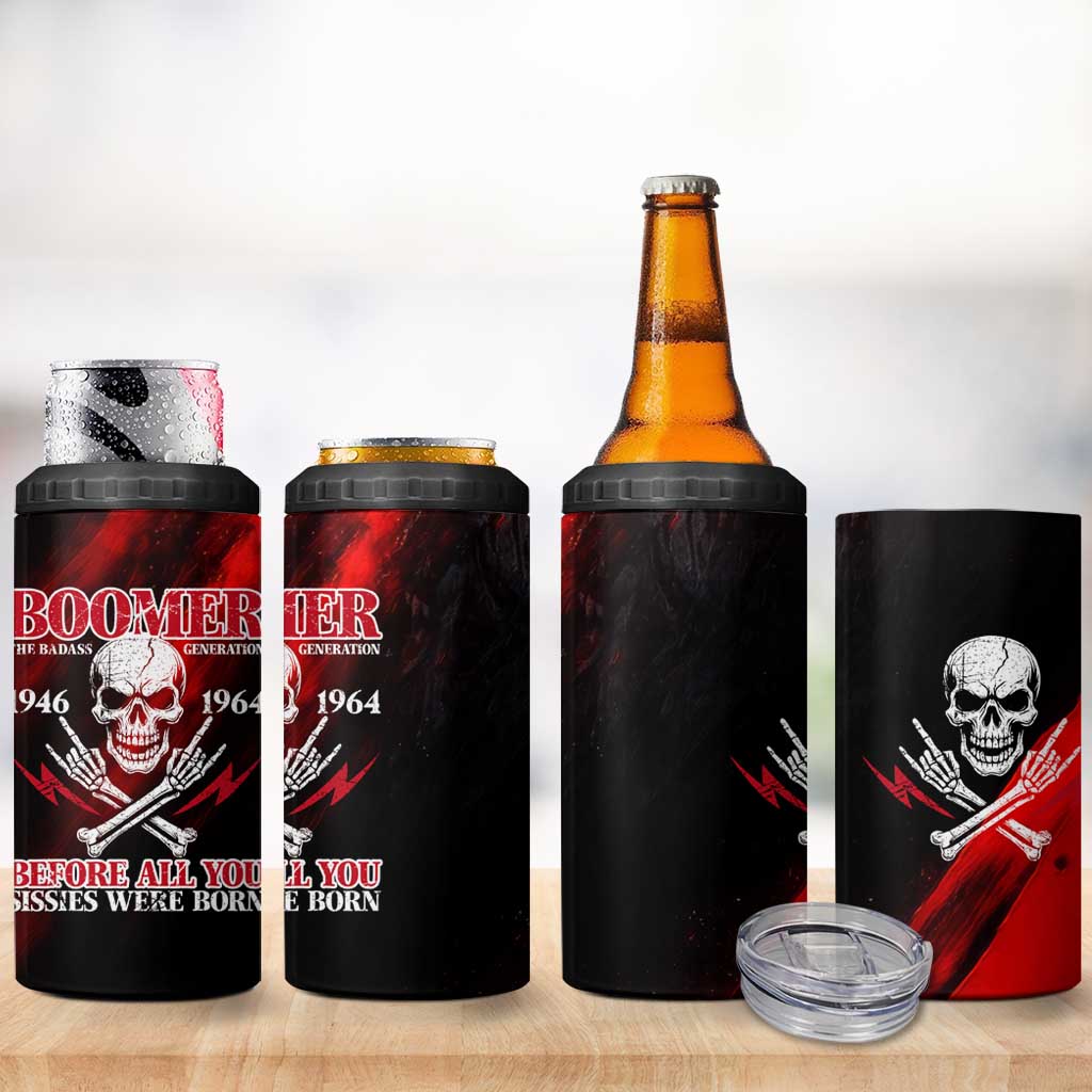 Boomer Generation 4 in 1 Can Cooler Tumbler with Skull Crossbones and Grunge Streak Pattern
