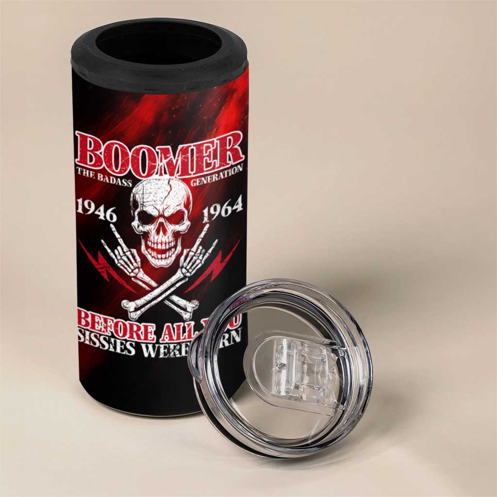 Boomer Generation 4 in 1 Can Cooler Tumbler with Skull Crossbones and Grunge Streak Pattern