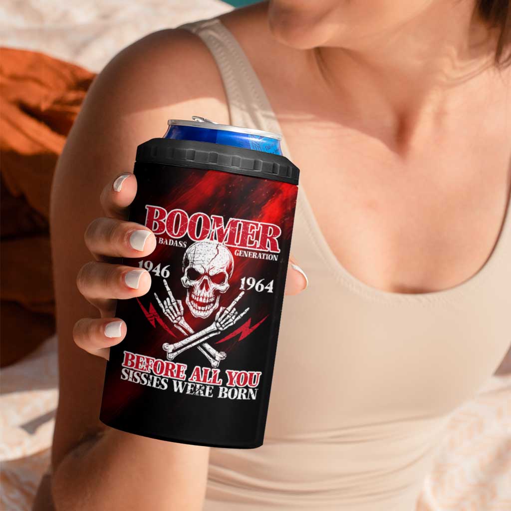 Boomer Generation 4 in 1 Can Cooler Tumbler with Skull Crossbones and Grunge Streak Pattern