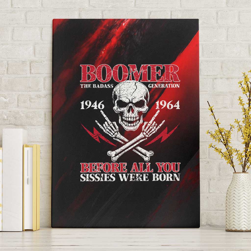 Boomer Generation Canvas Wall Art with Skull Crossbones and Grunge Streak Pattern