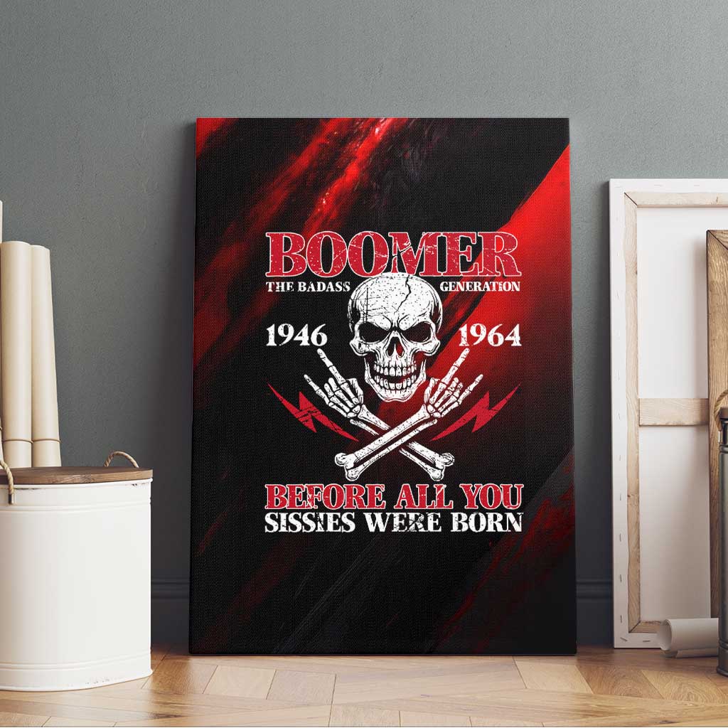 Boomer Generation Canvas Wall Art with Skull Crossbones and Grunge Streak Pattern