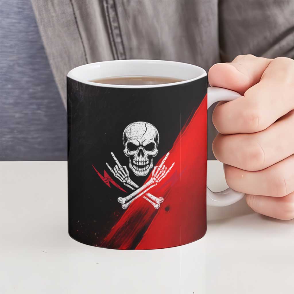 Boomer Generation Ceramic Mug with Skull Crossbones and Grunge Streak Pattern