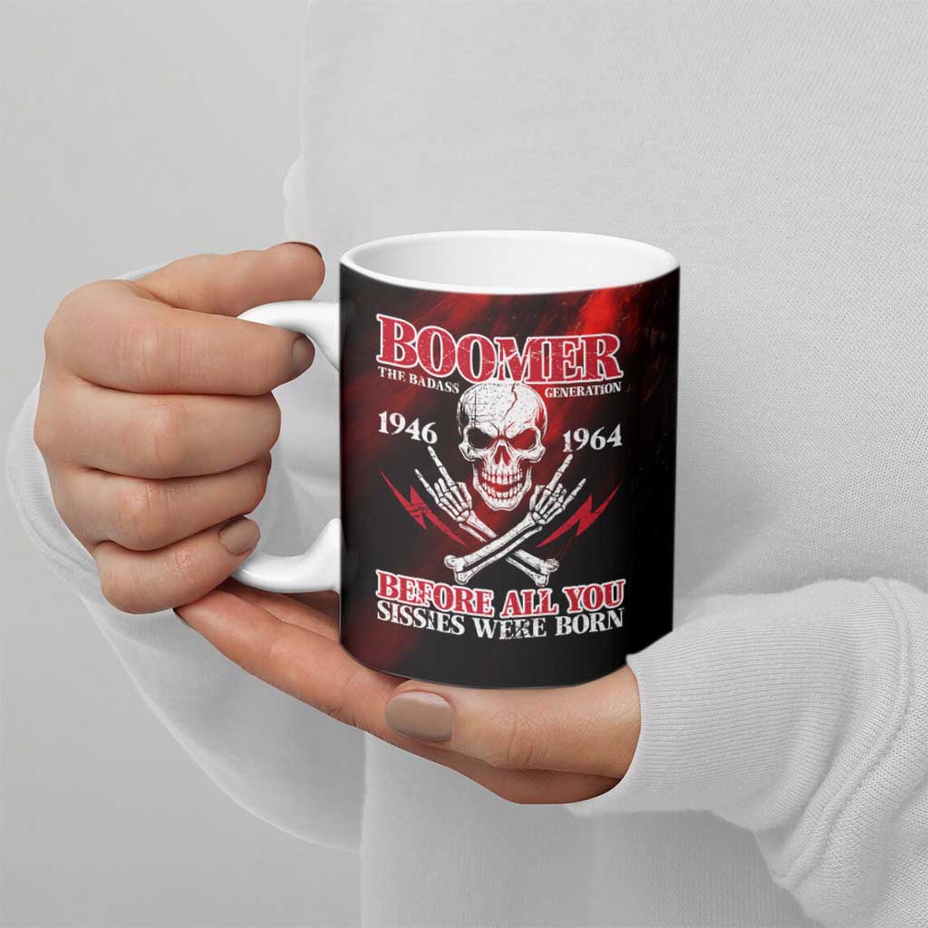 Boomer Generation Ceramic Mug with Skull Crossbones and Grunge Streak Pattern