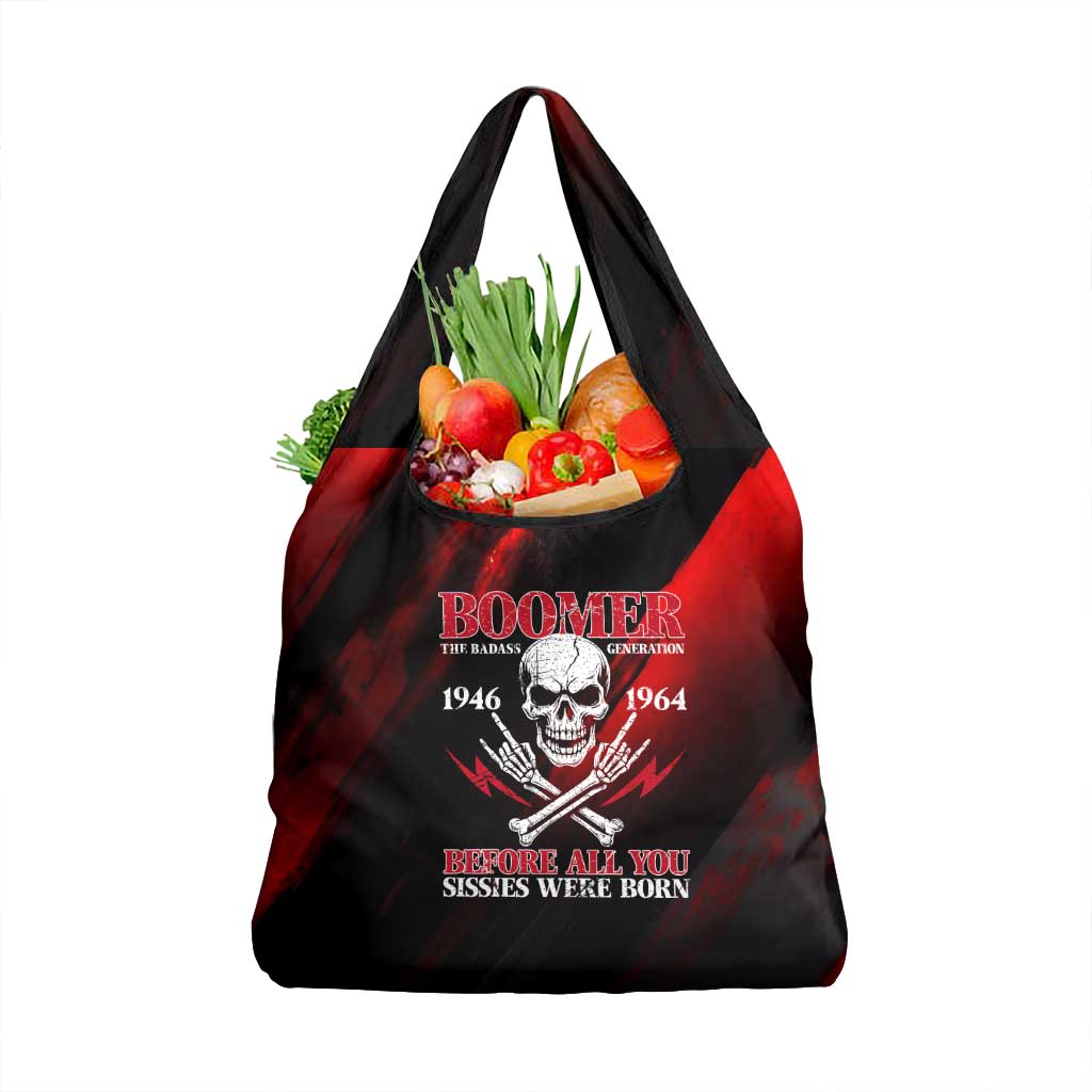 Boomer Generation Grocery Bag with Skull Crossbones and Grunge Streak Pattern
