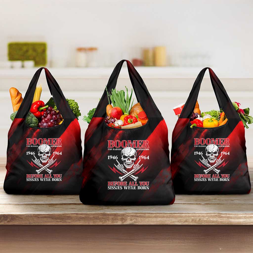 Boomer Generation Grocery Bag with Skull Crossbones and Grunge Streak Pattern