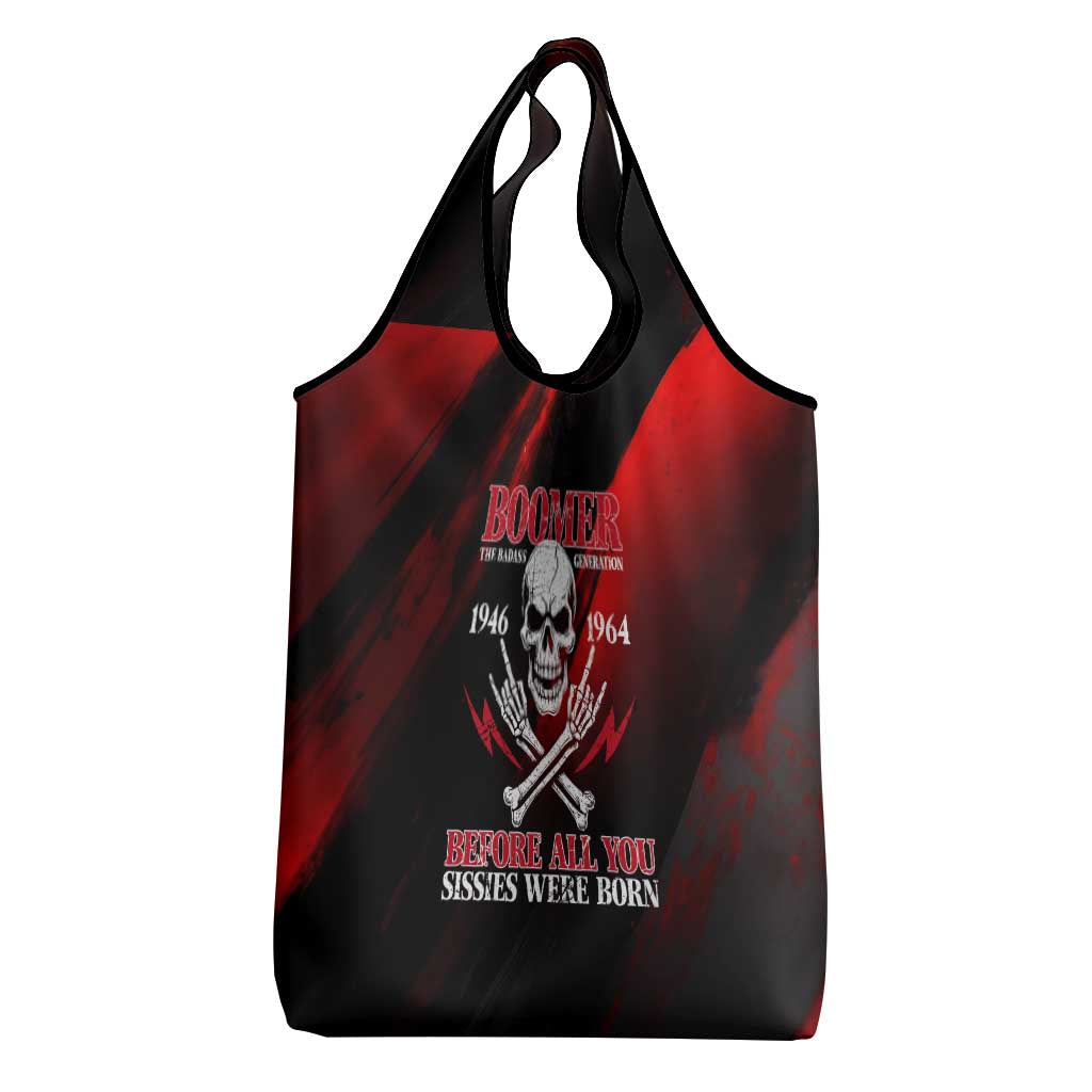 Boomer Generation Grocery Bag with Skull Crossbones and Grunge Streak Pattern