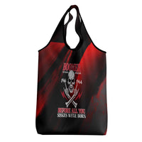 Boomer Generation Grocery Bag with Skull Crossbones and Grunge Streak Pattern