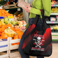 Boomer Generation Grocery Bag with Skull Crossbones and Grunge Streak Pattern