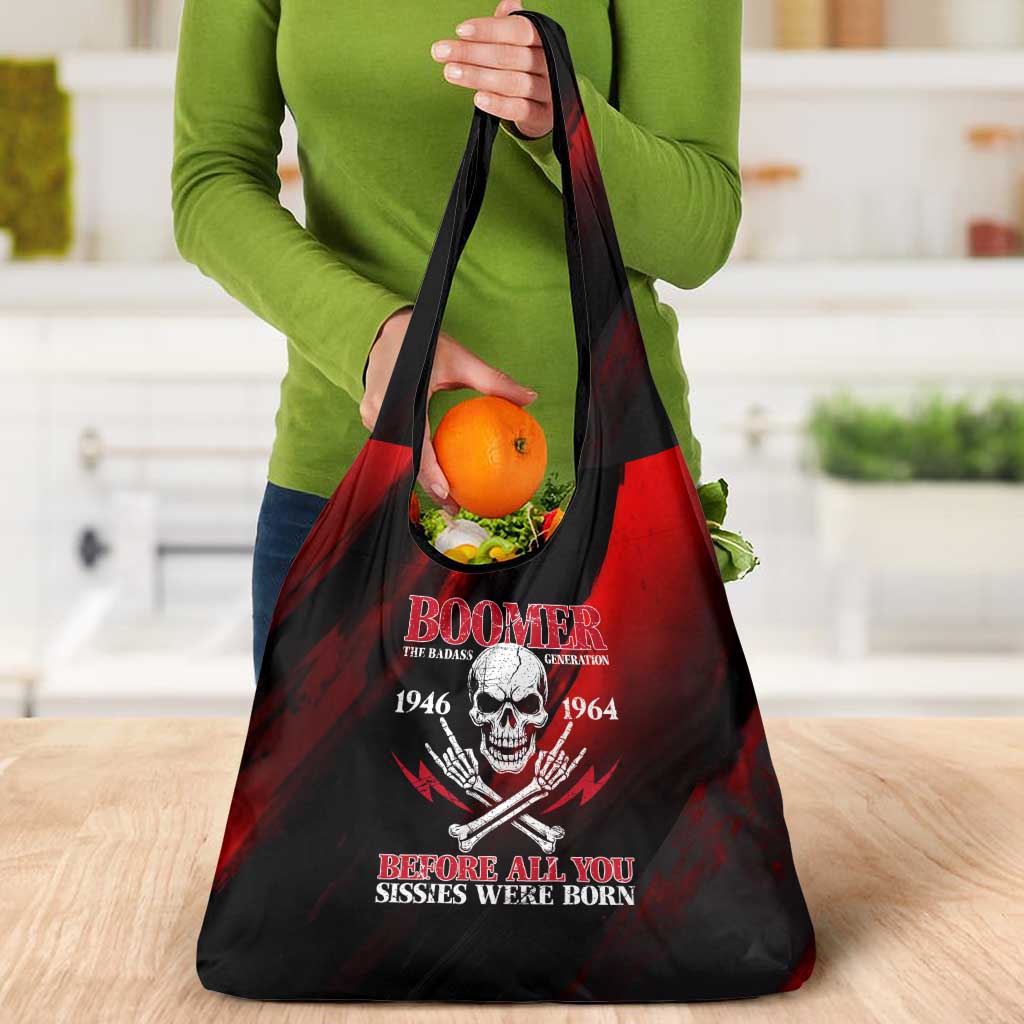 Boomer Generation Grocery Bag with Skull Crossbones and Grunge Streak Pattern