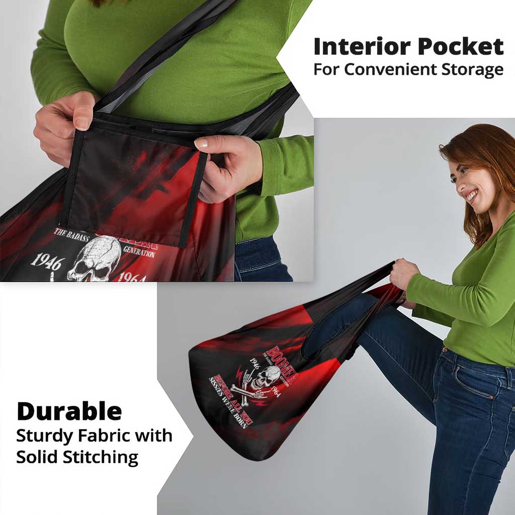 Boomer Generation Grocery Bag with Skull Crossbones and Grunge Streak Pattern