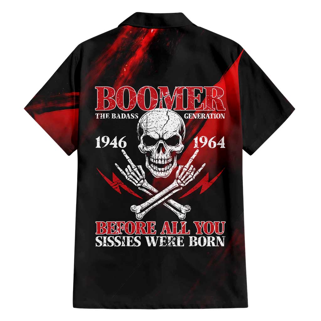 Boomer Generation Hawaiian Shirt with Skull Crossbones and Grunge Streak Pattern