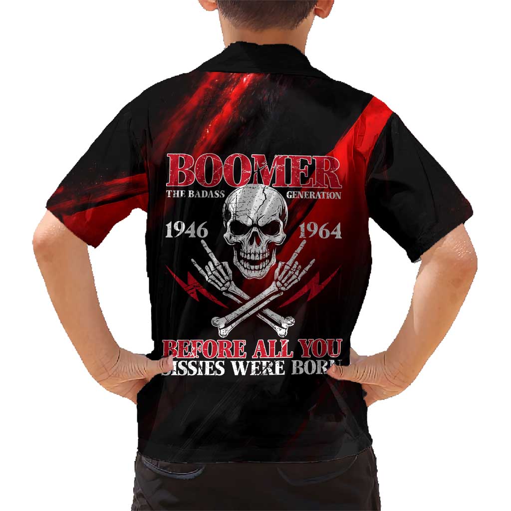 Boomer Generation Hawaiian Shirt with Skull Crossbones and Grunge Streak Pattern