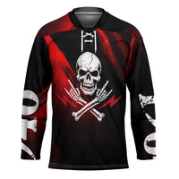 Boomer Generation Hockey Jersey with Skull Crossbones and Grunge Streak Pattern