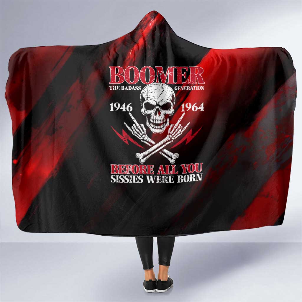 Boomer Generation Hooded Blanket with Skull Crossbones and Grunge Streak Pattern