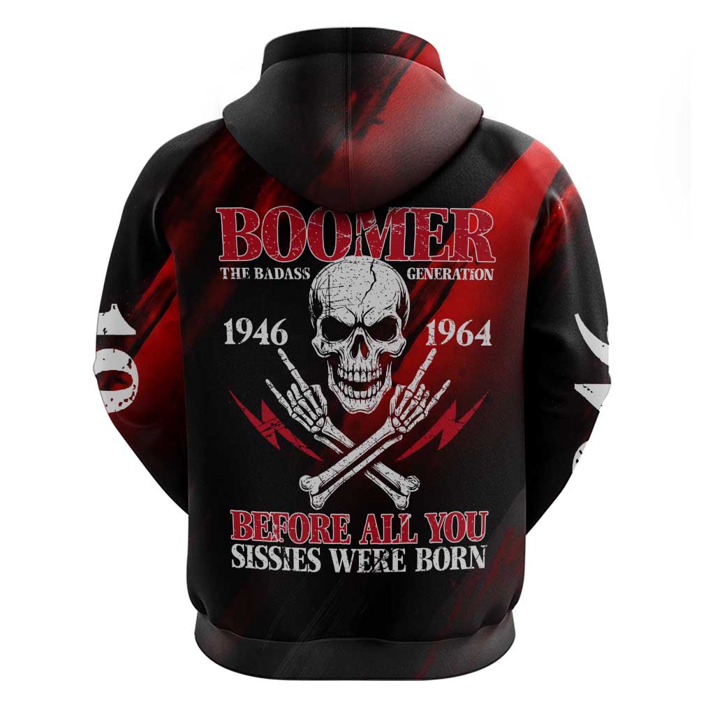 Boomer Generation Hoodie with Skull Crossbones and Grunge Streak Pattern