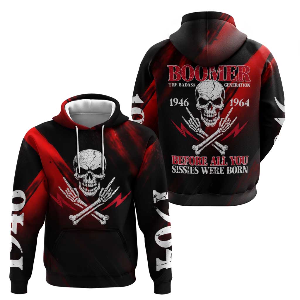 Boomer Generation Hoodie with Skull Crossbones and Grunge Streak Pattern