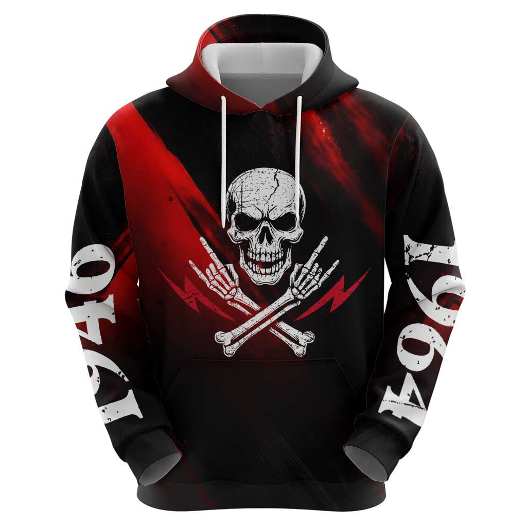 Boomer Generation Hoodie with Skull Crossbones and Grunge Streak Pattern
