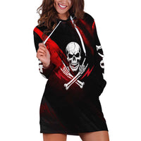 Boomer Generation Hoodie Dress with Skull Crossbones and Grunge Streak Pattern