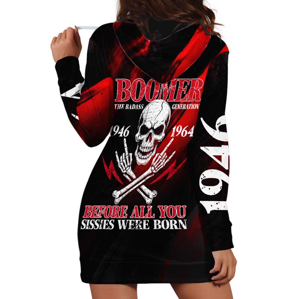 Boomer Generation Hoodie Dress with Skull Crossbones and Grunge Streak Pattern