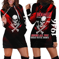 Boomer Generation Hoodie Dress with Skull Crossbones and Grunge Streak Pattern