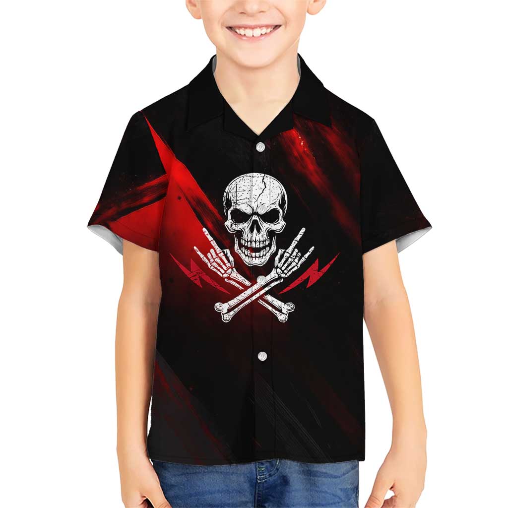 Boomer Generation Kid Hawaiian Shirt with Skull Crossbones and Grunge Streak Pattern