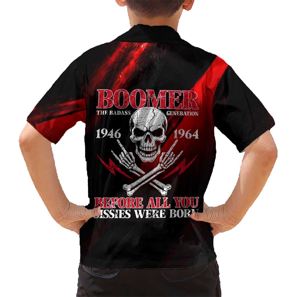 Boomer Generation Kid Hawaiian Shirt with Skull Crossbones and Grunge Streak Pattern