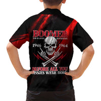 Boomer Generation Kid Hawaiian Shirt with Skull Crossbones and Grunge Streak Pattern