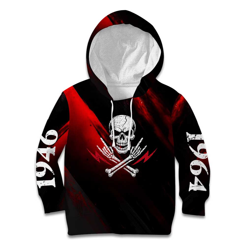 Boomer Generation Kid Hoodie with Skull Crossbones and Grunge Streak Pattern