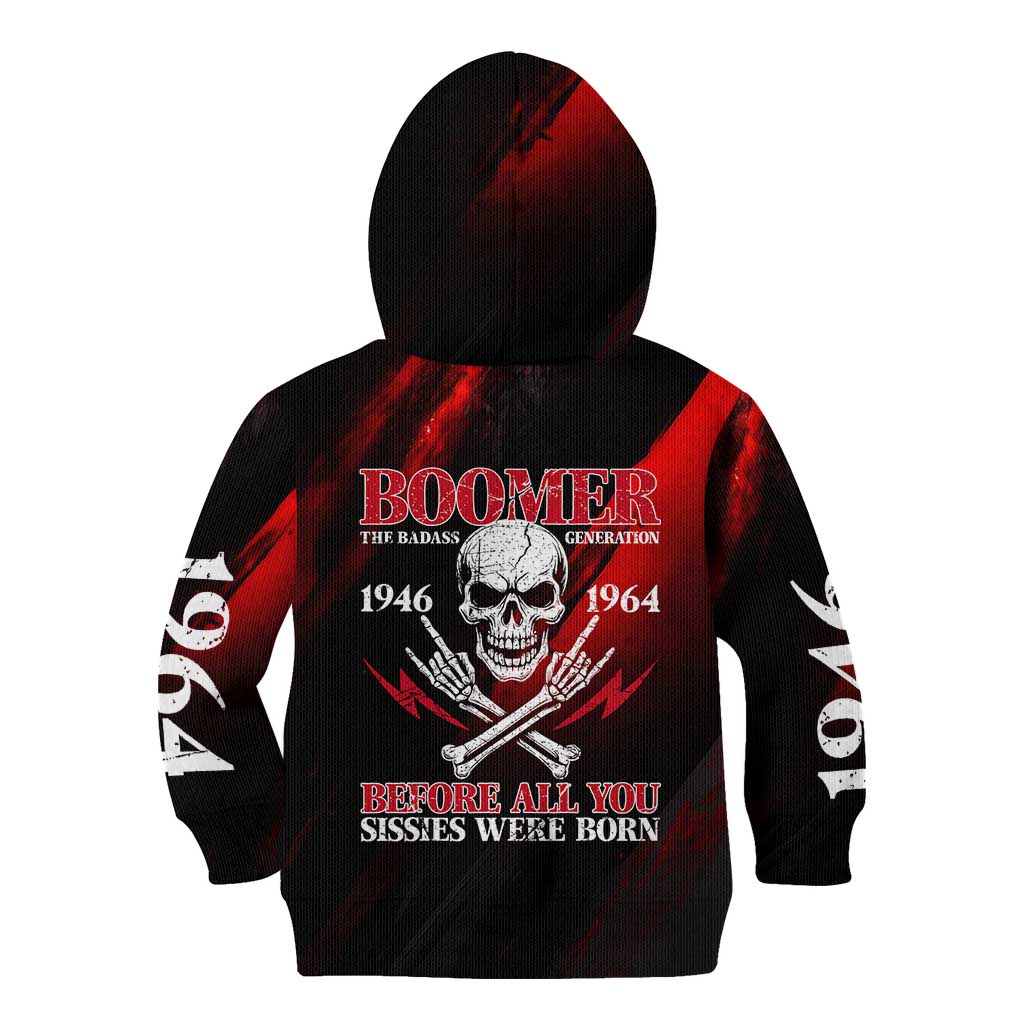 Boomer Generation Kid Hoodie with Skull Crossbones and Grunge Streak Pattern