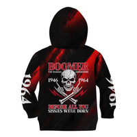 Boomer Generation Kid Hoodie with Skull Crossbones and Grunge Streak Pattern