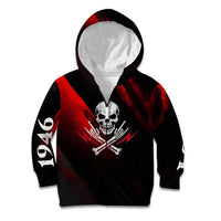 Boomer Generation Kid Hoodie with Skull Crossbones and Grunge Streak Pattern