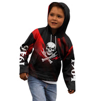 Boomer Generation Kid Hoodie with Skull Crossbones and Grunge Streak Pattern