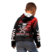 Boomer Generation Kid Hoodie with Skull Crossbones and Grunge Streak Pattern